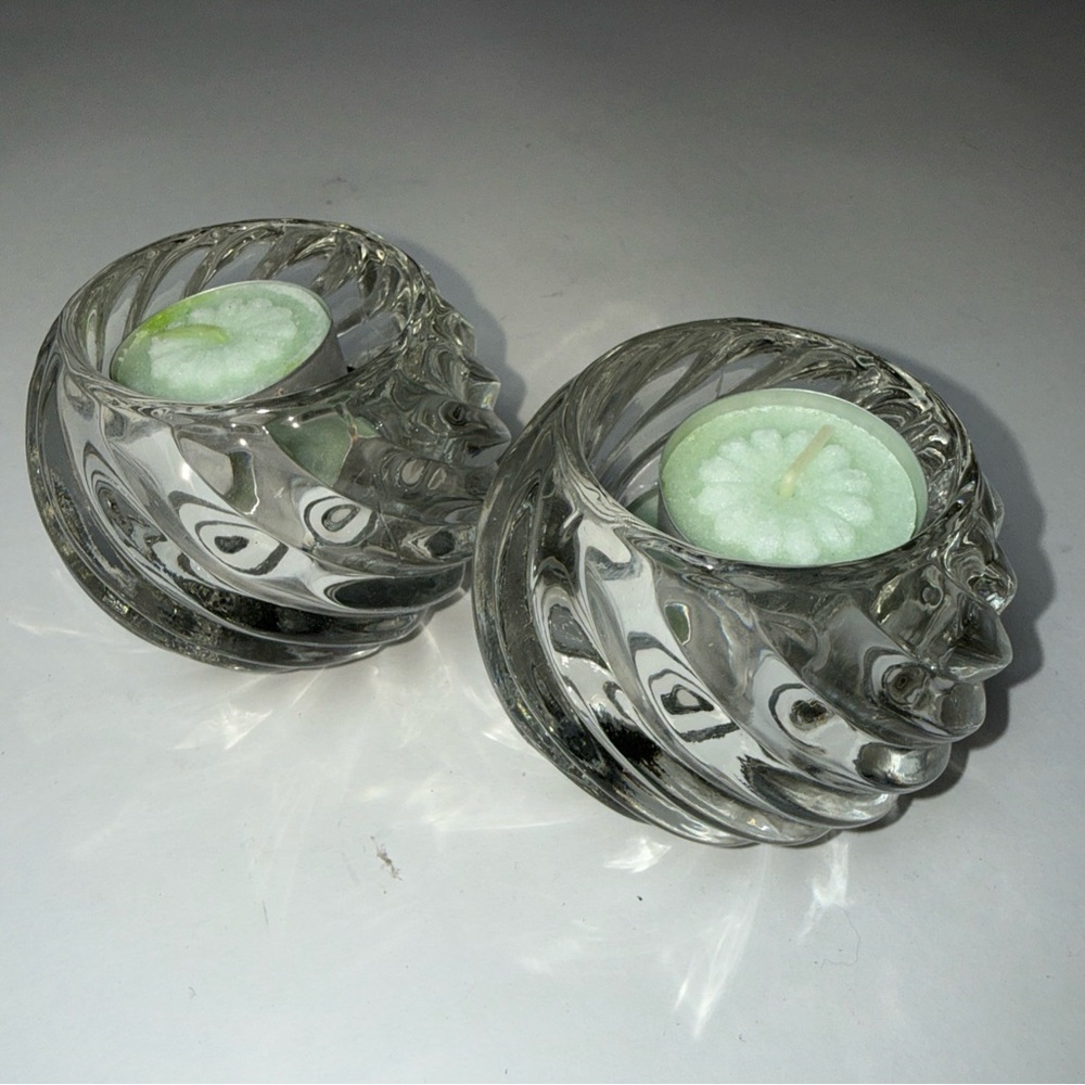 PartyLite Glass 2 Candle Holders Illusion Swirl Votive Tealight Holder Clear USA - Picture 2 of 11